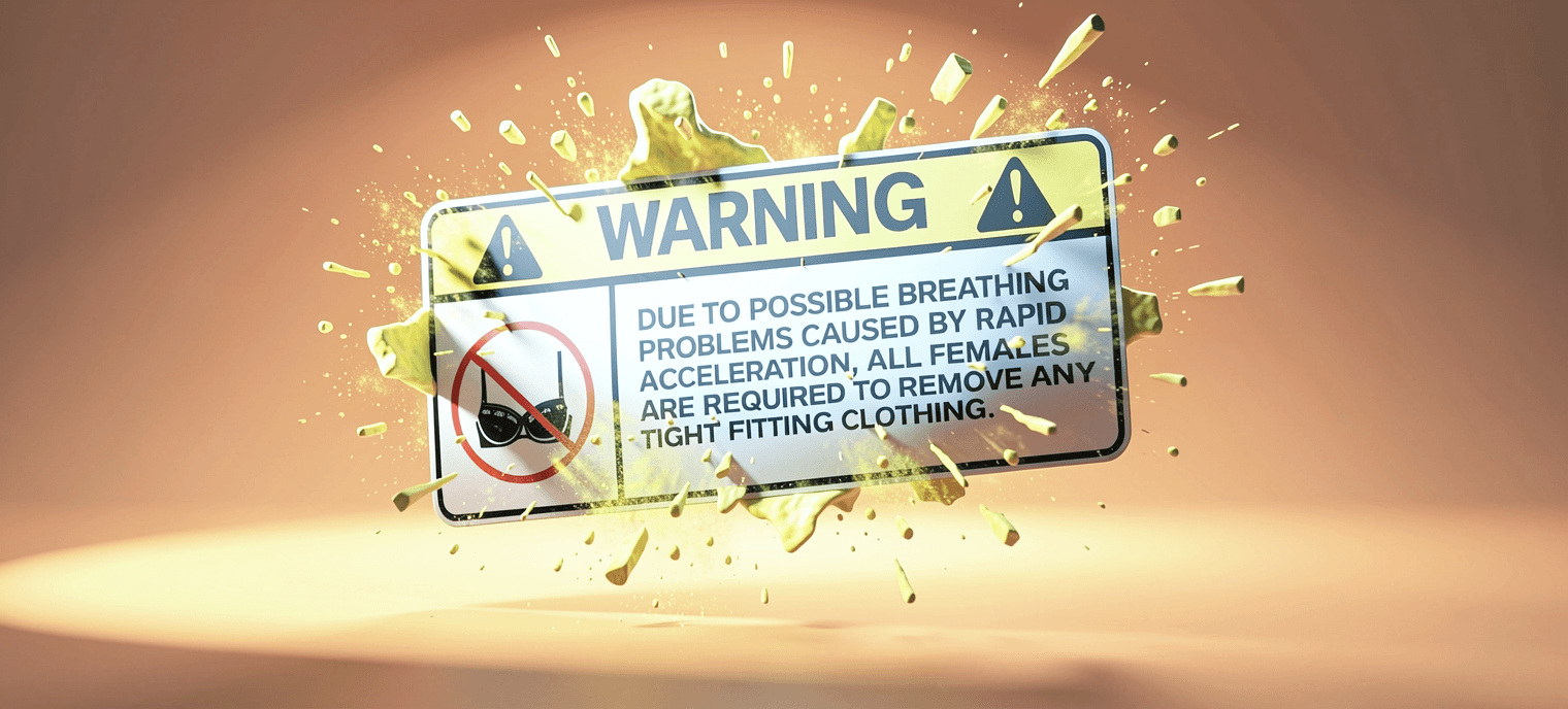 A warning label smashing through a surface in a burst of golden debris