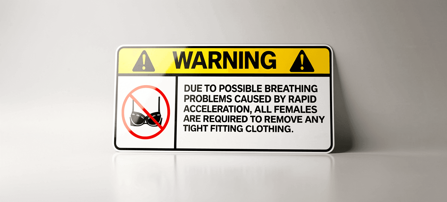Warning label standing upright, front on